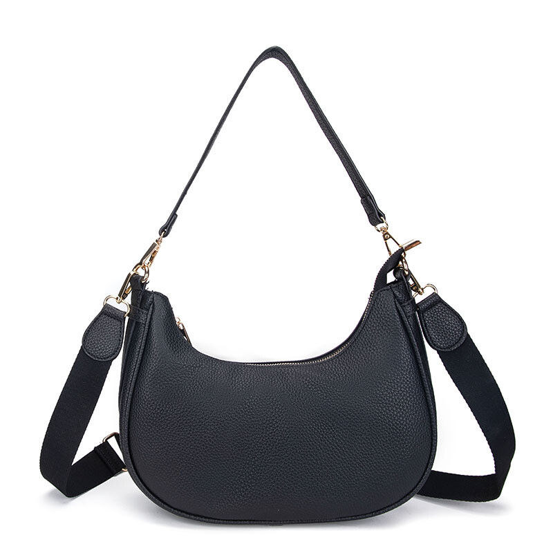 HOBO BAG, Color: BLACK