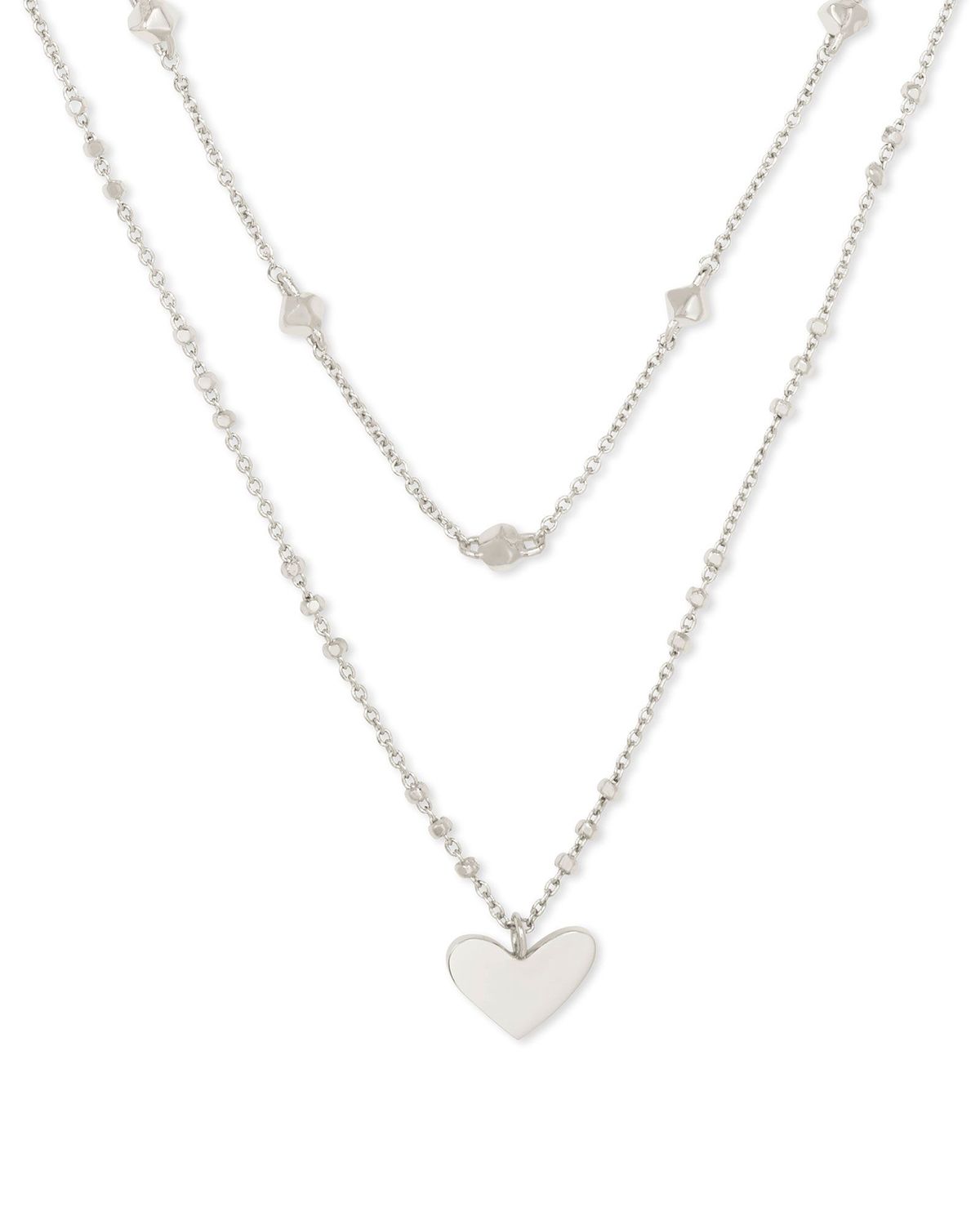 ARI HEART MULTI STRAND NECKLACE, Color: RHODIUM METAL, Size: ONE SIZE