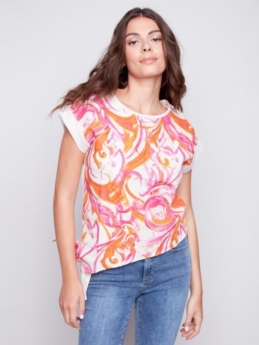 LINEN TIE FRONT T SHIRT