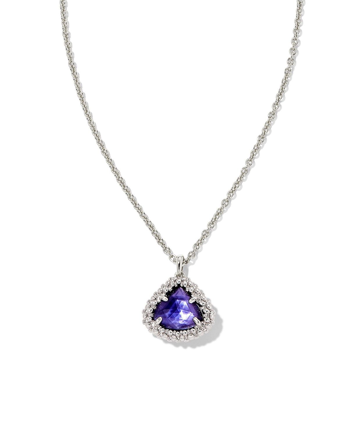 FRAMED KENDALL SHORT PENDANT NECKLACE, Color: SILVER DARK LAVENDER ILLUSION, Size: ONE SIZE