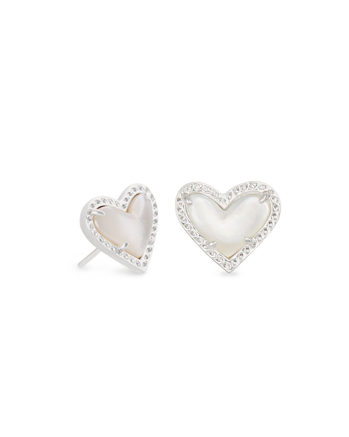 ARI HEART STUD EARRINGS, Color: RHODIUM IVORY MOTHER OF PEARL, Size: ONE SIZE