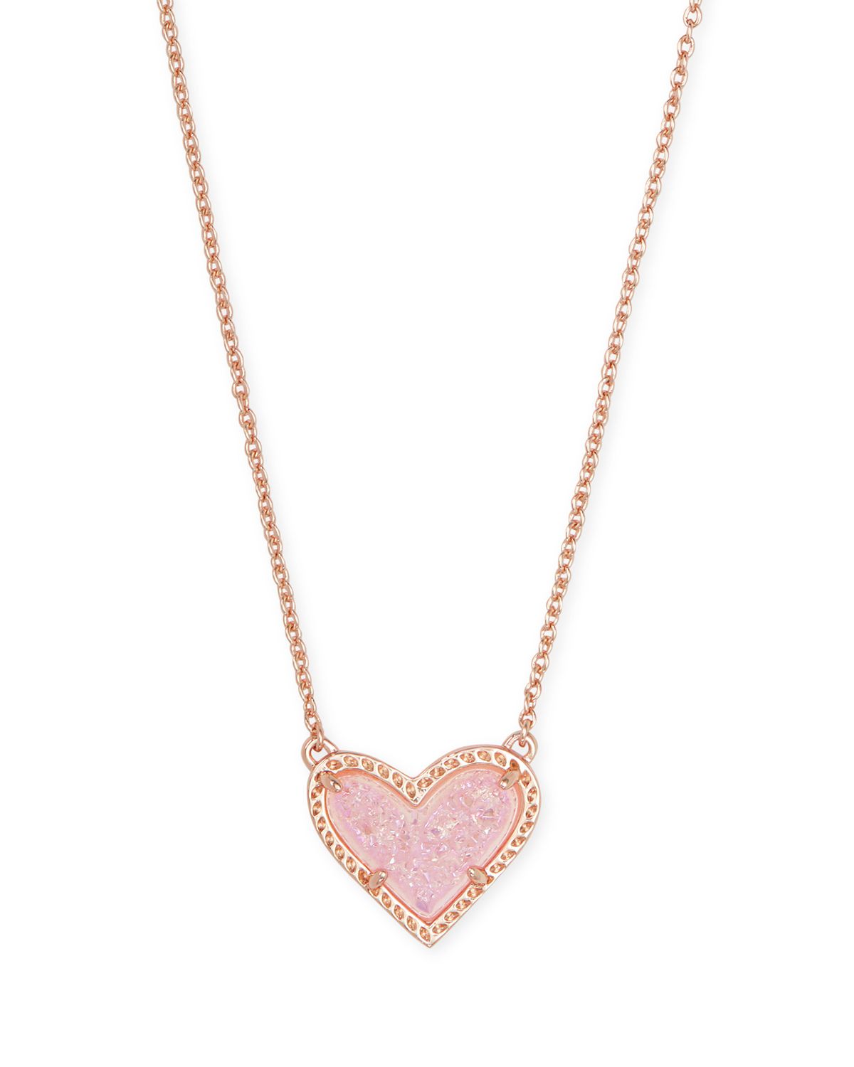 ARI HEART SHORT PENDANT NECKLACE, Color: ROSE GOLD PINK DRUSY, Size: ONE SIZE