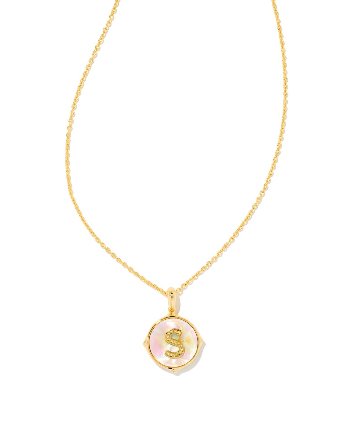 LETTER S DISC PENDANT NECKLACE, Color: GOLD IRIDESCENT ABALONE, Size: ONE SIZE