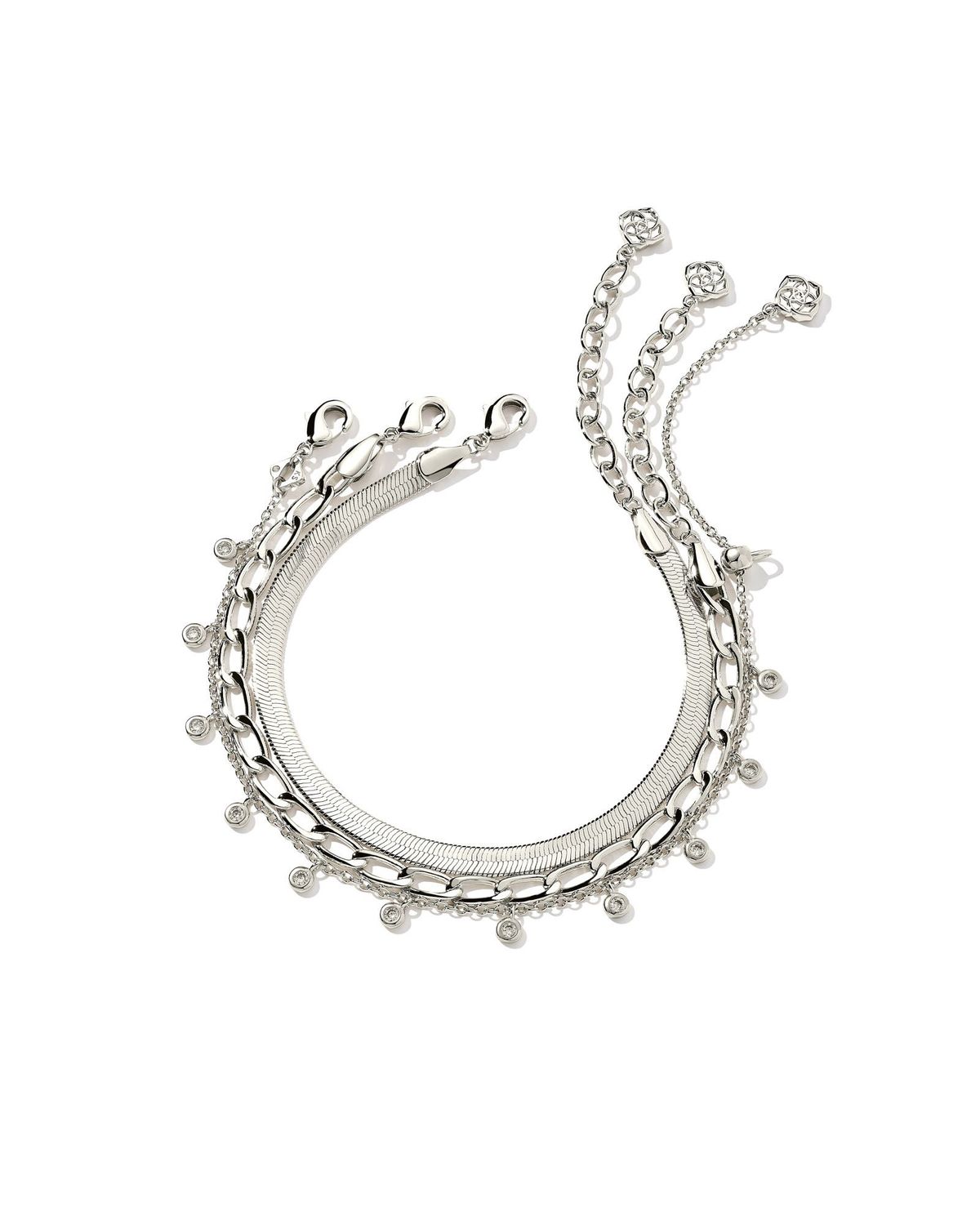 KASSIE SET OF 3 CHAIN BRACELET, Color: RHODIUM METAL, Size: ONE SIZE
