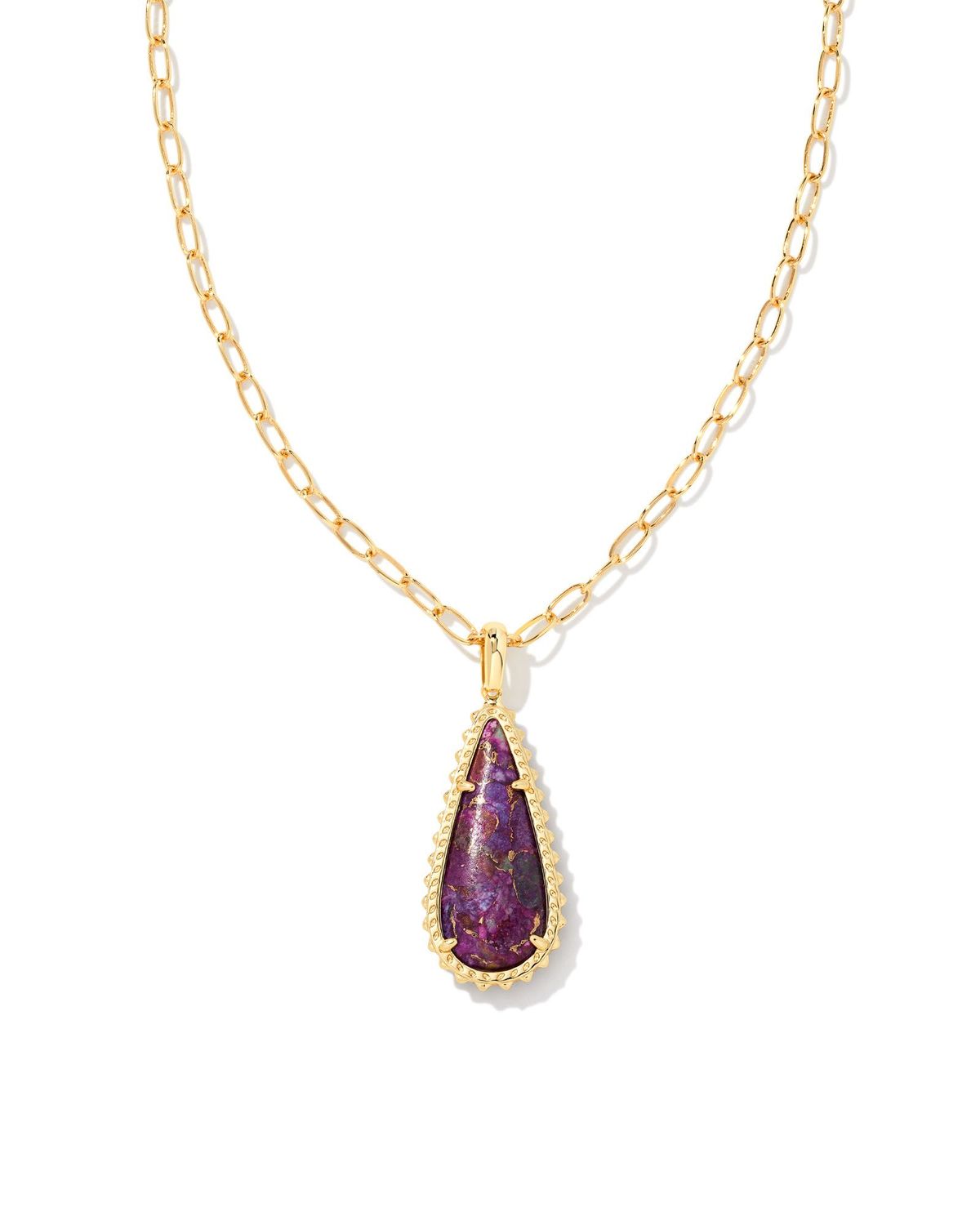 PAYTON LONG PENDANT NECKLACE, Color: GOLD BRONZE VEINED PURPLE TURQUOISE, Size: ONE SIZE