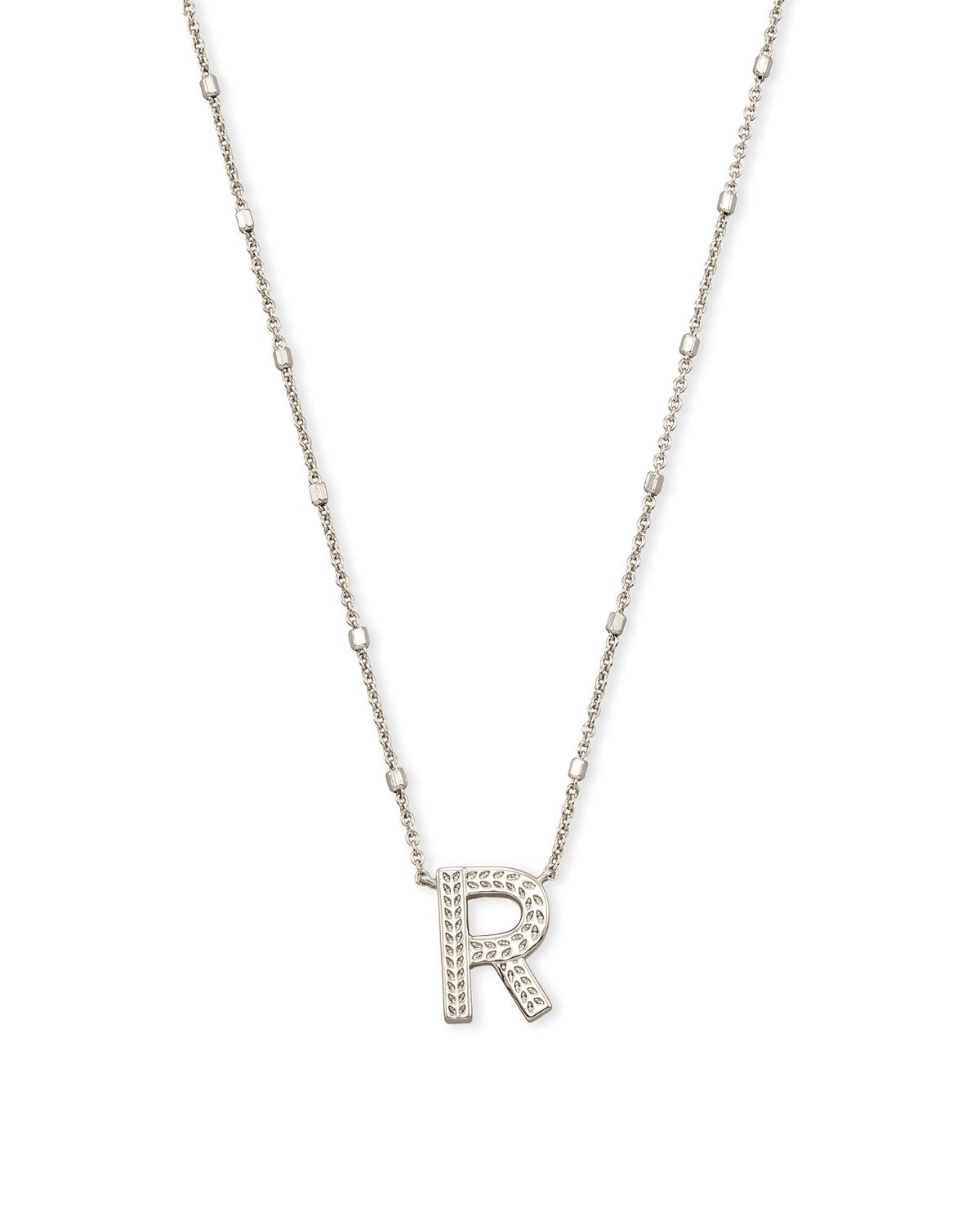 LETTER R PENDANT NECKLACE, Color: RHODIUM METAL, Size: ONE SIZE