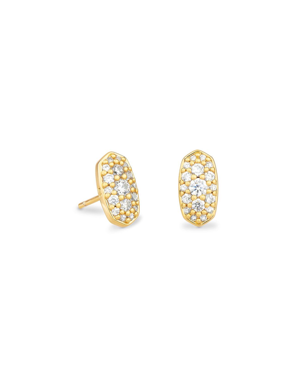 GRAYSON CRYSTAL STUD EARRINGS, Color: GOLD METAL WHITE CZ, Size: ONE SIZE