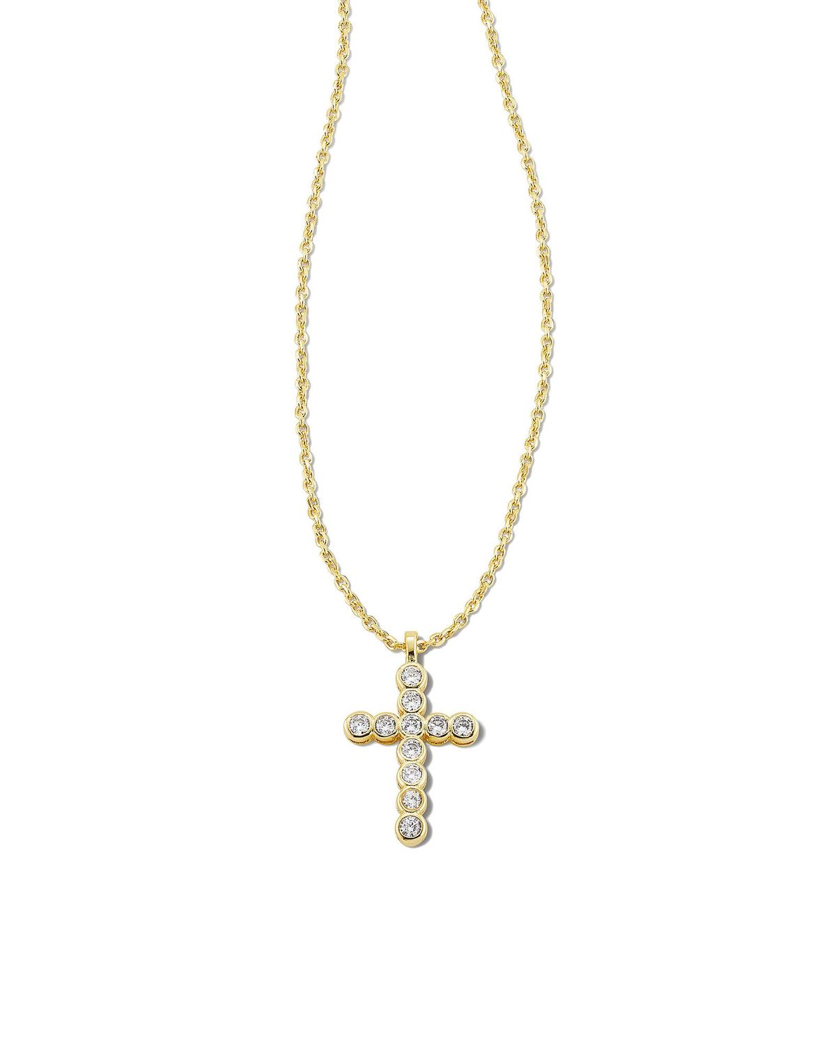 CROSS CRYSTAL PENDANT NECKLACE, Color: GOLD WHITE CRYSTAL, Size: ONE SIZE