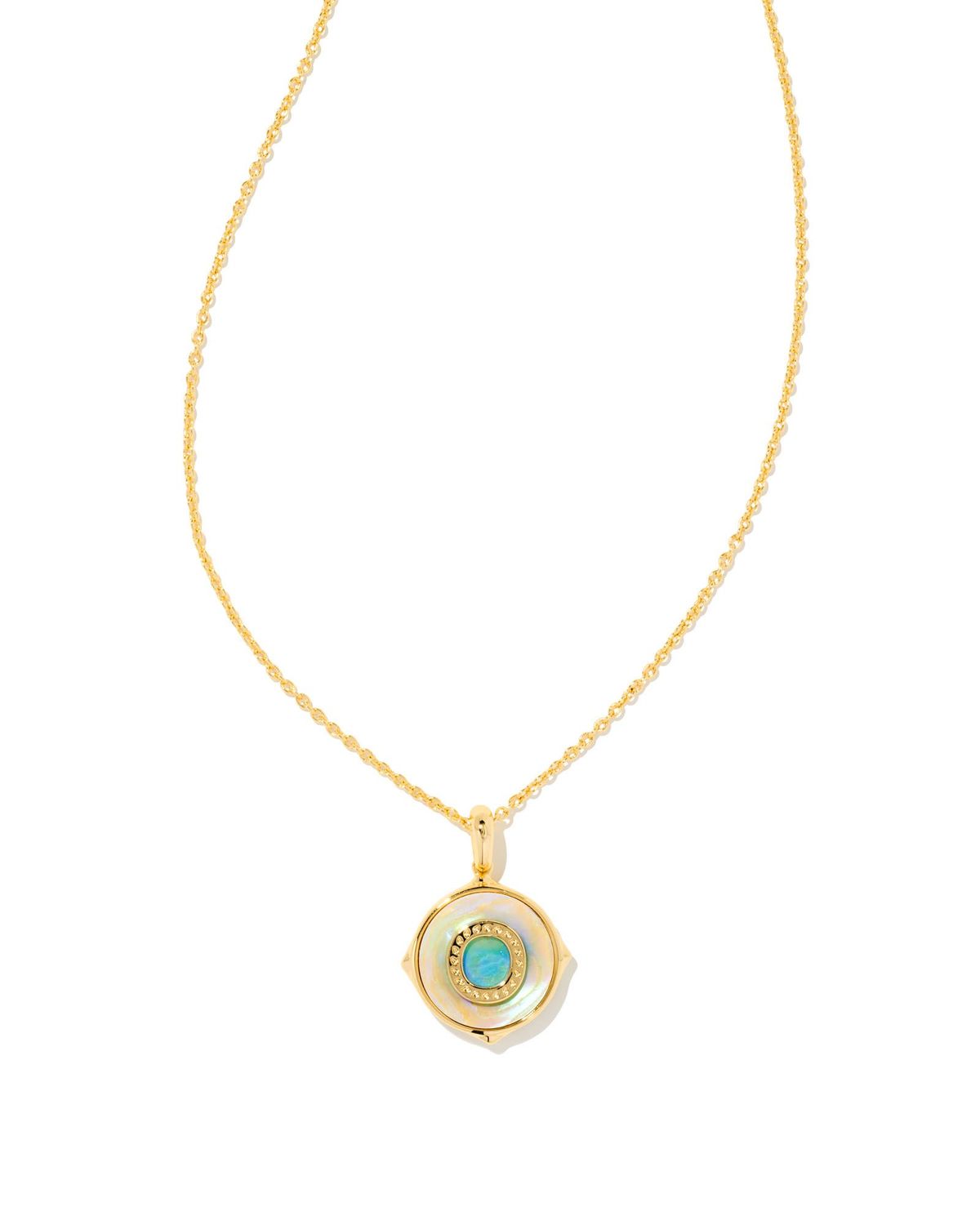 LETTER O DISC PENDANT NECKLACE, Color: GOLD IRIDESCENT ABALONE, Size: ONE SIZE