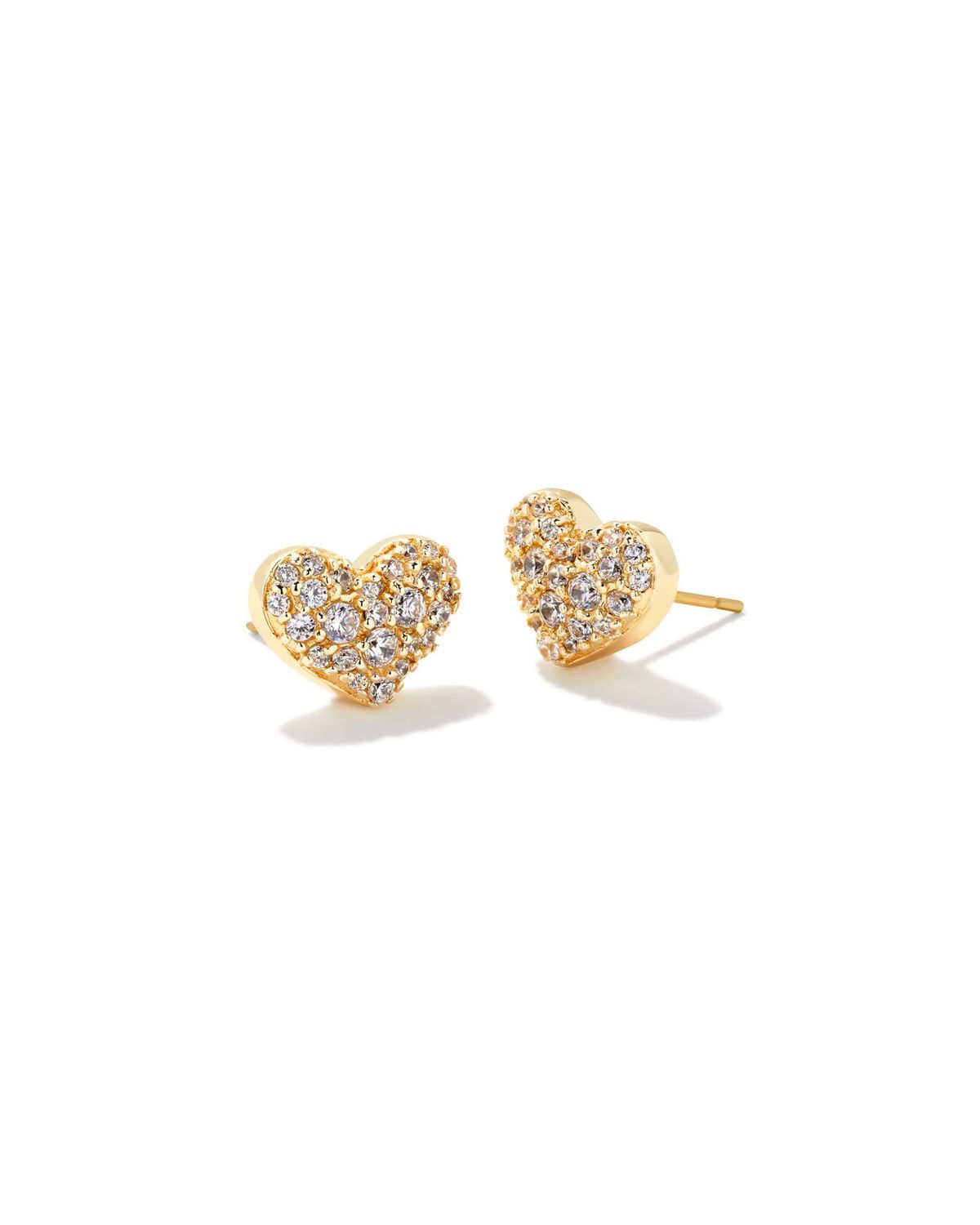 ARI PAVE CRYSTAL HEART EARRINGS, Color: GOLD METAL WHITE CZ, Size: ONE SIZE