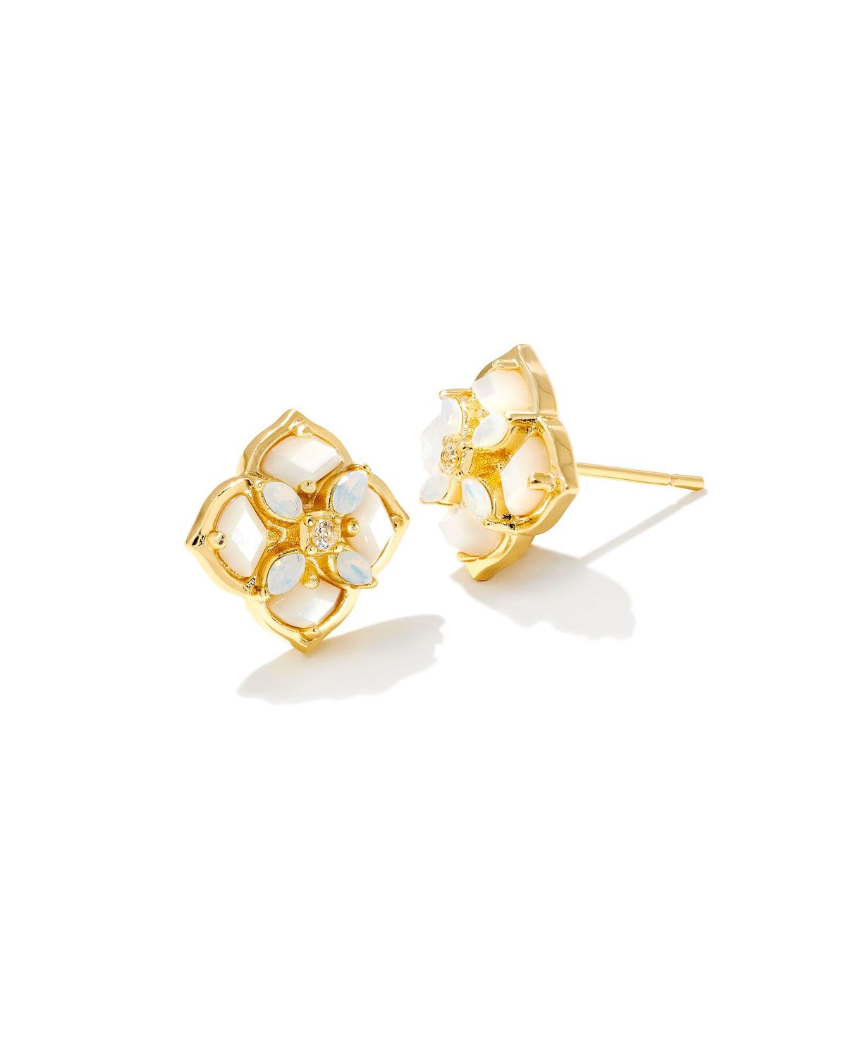 DIRA STONE STUD EARRINGS, Color: GOLD IVORY MIX, Size: ONE SIZE