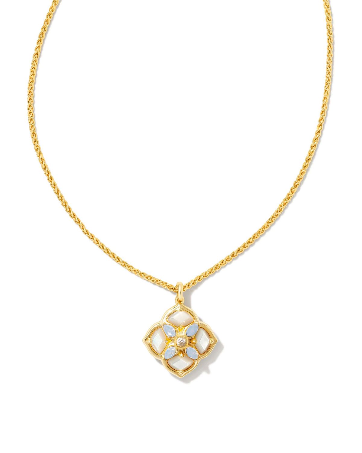 DIRA STONE SHORT PENDANT NECKLACE, Color: GOLD IVORY MIX, Size: ONE SIZE