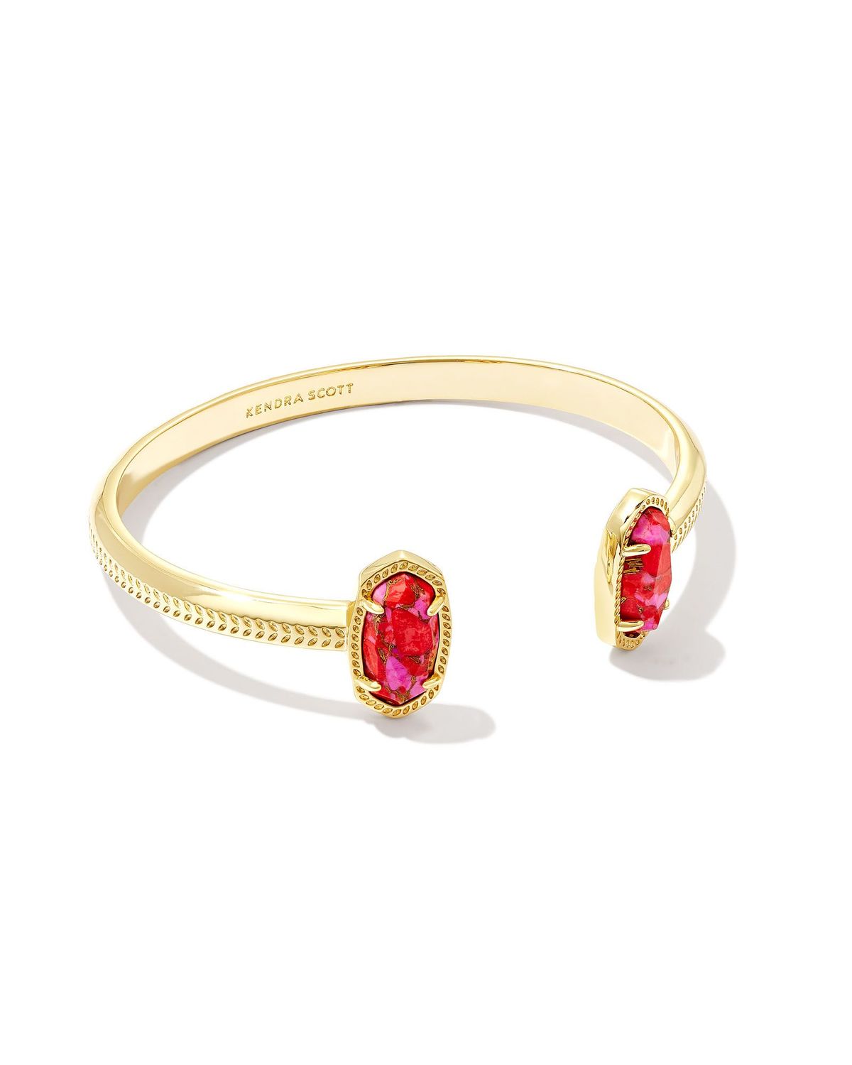 ELTON CUFF BRACELET, Color: GOLD BRONZE VEINED RED AND FUCHSIA MAGNESITE, Size: ONE SIZE