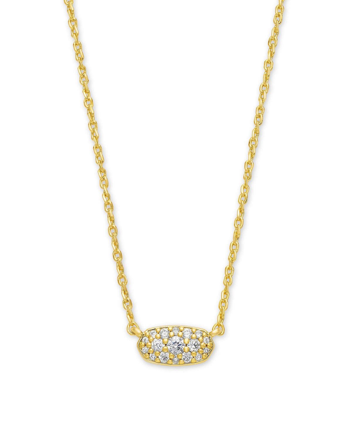 GRAYSON CRYSTAL PENDANT NECKLACE, Color: GOLD METAL WHITE CZ, Size: ONE SIZE