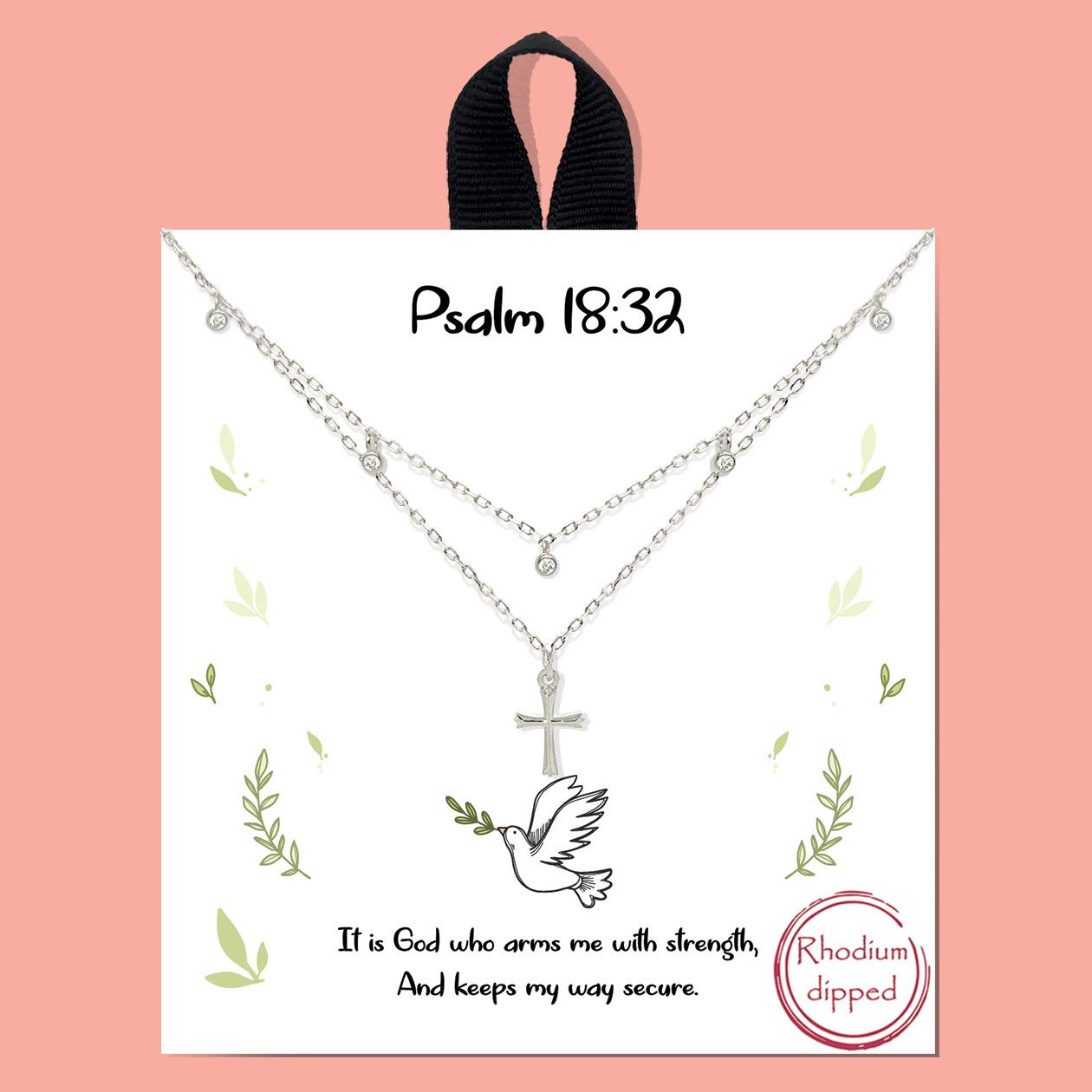 Psalm 18:32 / Double Layer Cross Necklace, Color: SILVER