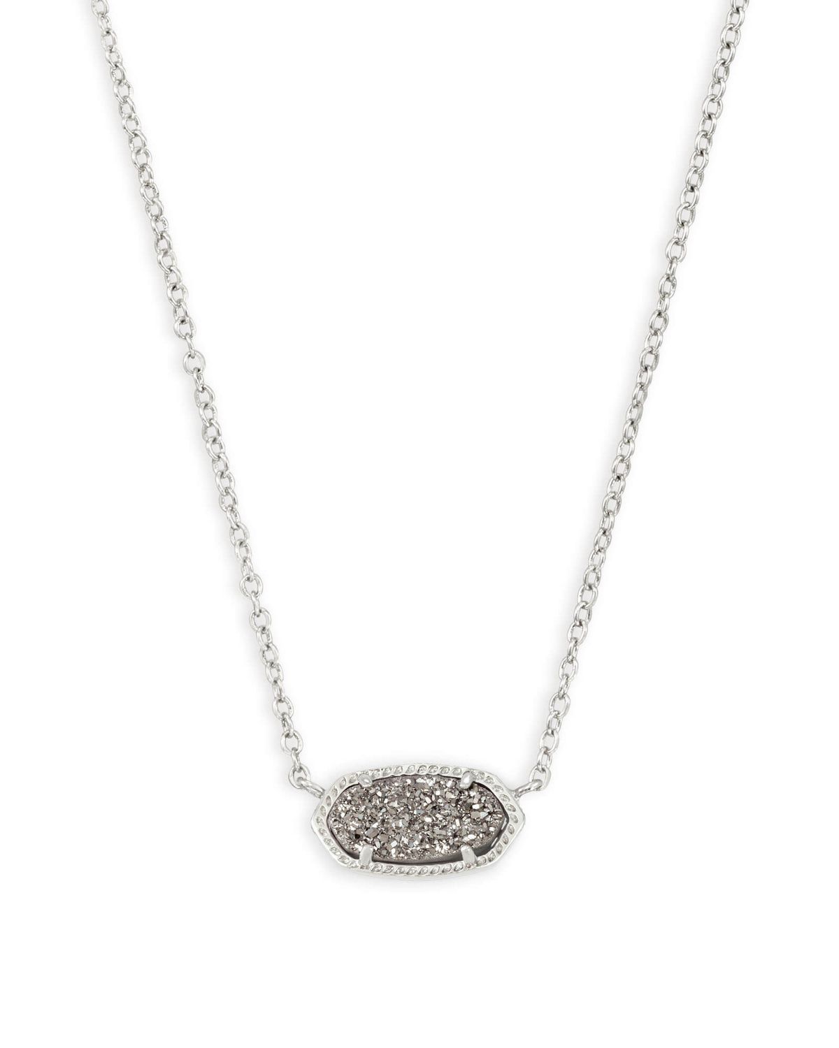 ELISA 20&quot; PENDANT NECKLACE, Color: RHODIUM PLATINUM DRUSY, Size: ONE SIZE