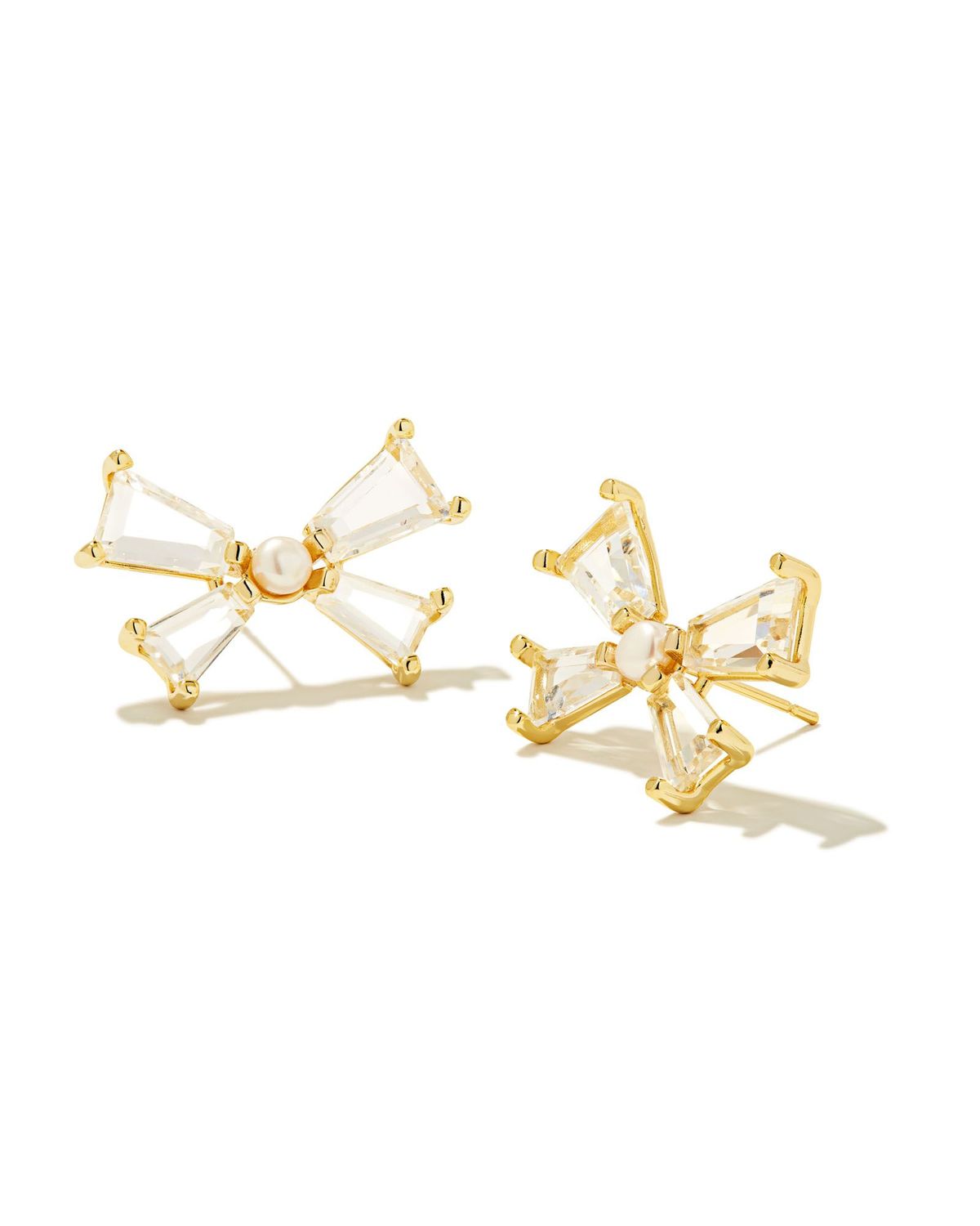 BLAIR BOW STUD EARRINGS, Color: GOLD WHITE CZ, Size: ONE SIZE