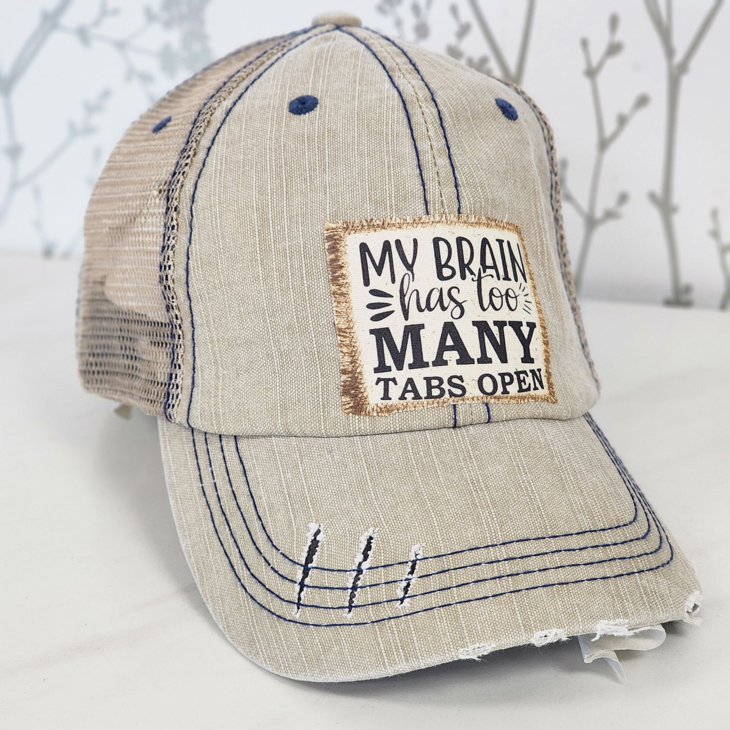MY BRAIN DISTRESSED BALL CAP, Color: TAN