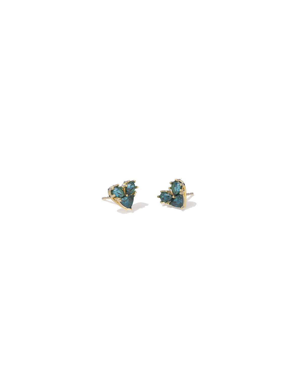 KATY HEART STUD EARRINGS, Color: GOLD TEAL GLASS, Size: ONE SIZE