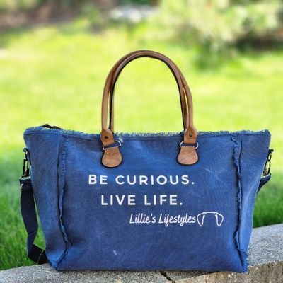 Be Curious, Live Life tote bag, Color: Navy