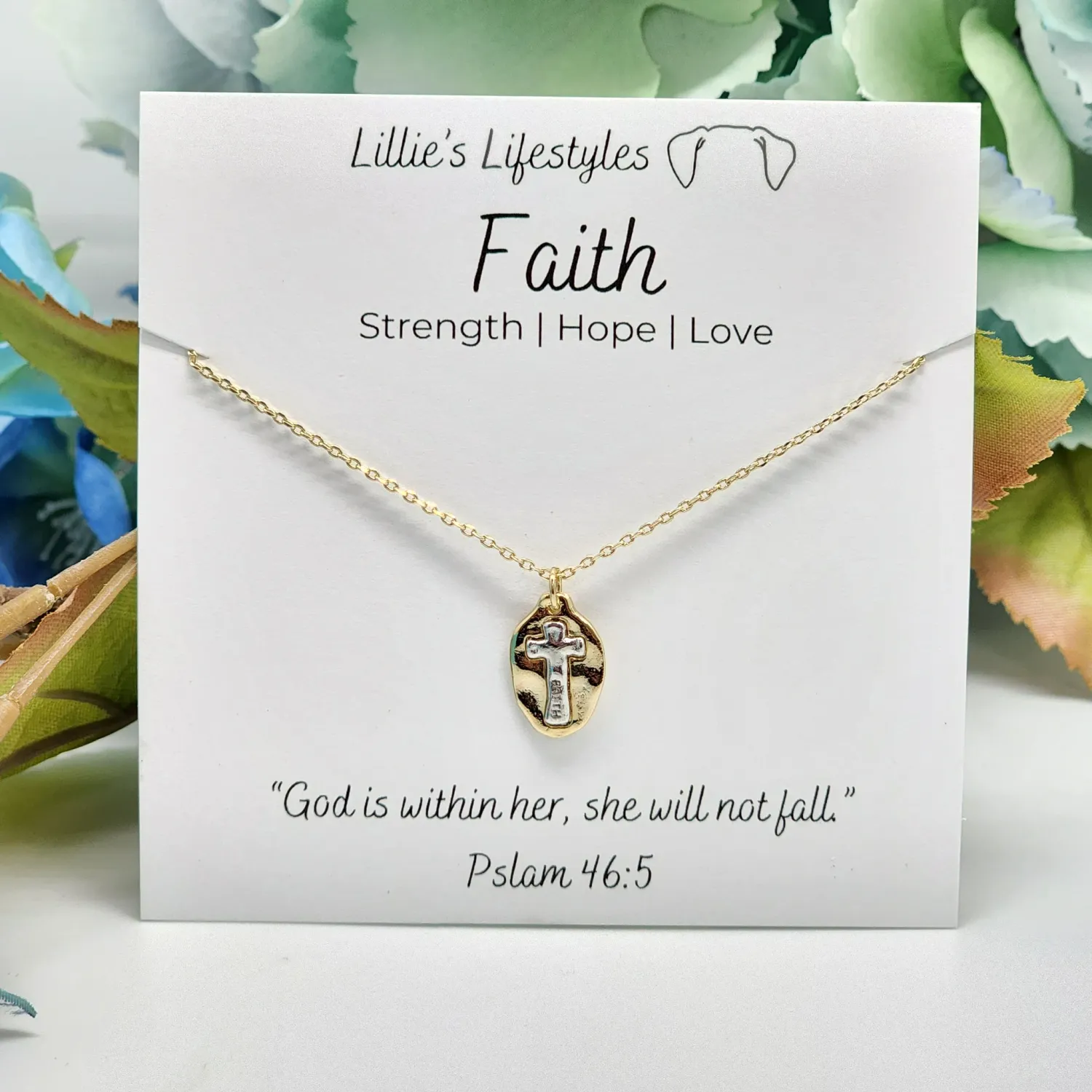 Faith Two Tone Cross Necklace, Color: Gold with Silver Cross