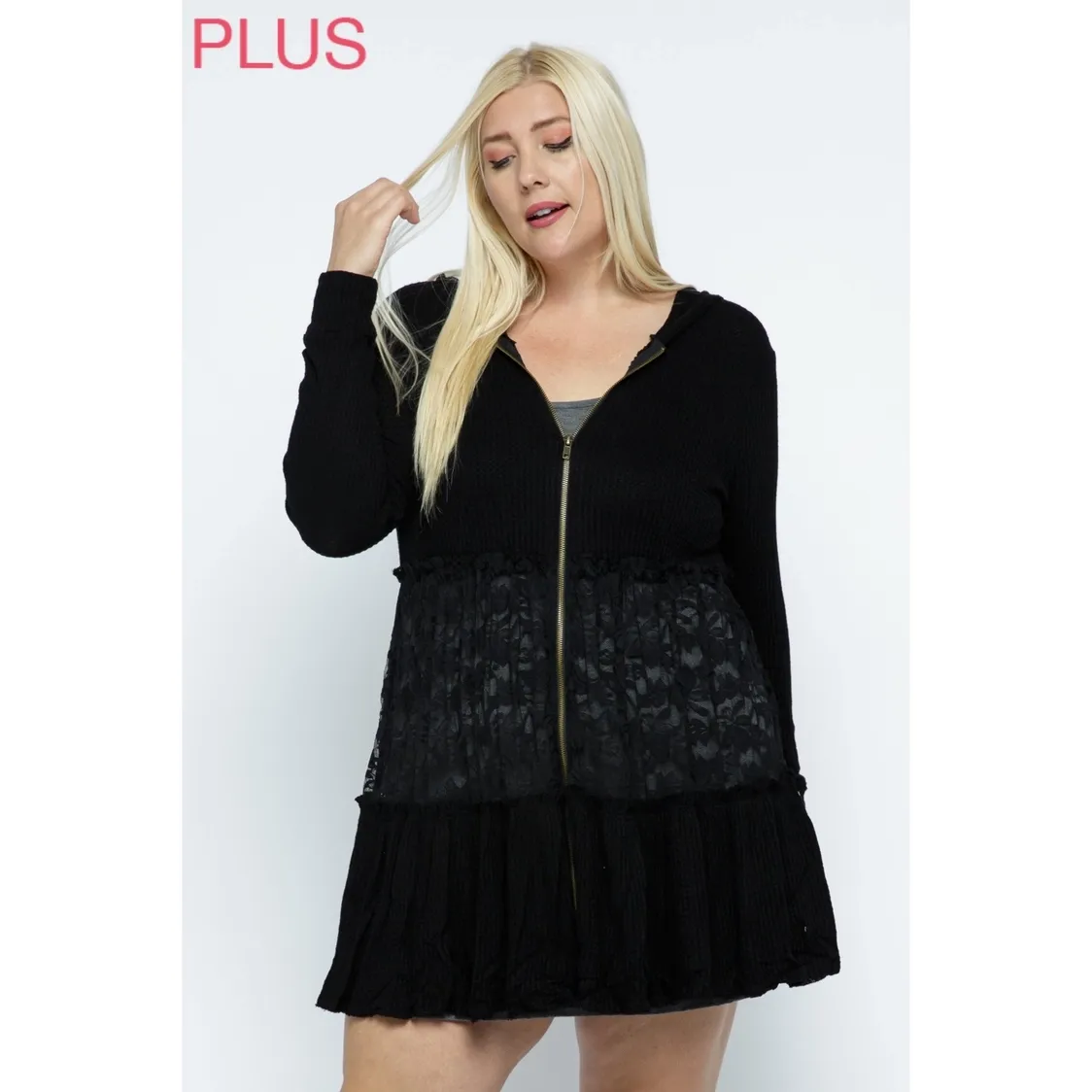Curvy Hoodie Long Sleeve Jacket with Lace
