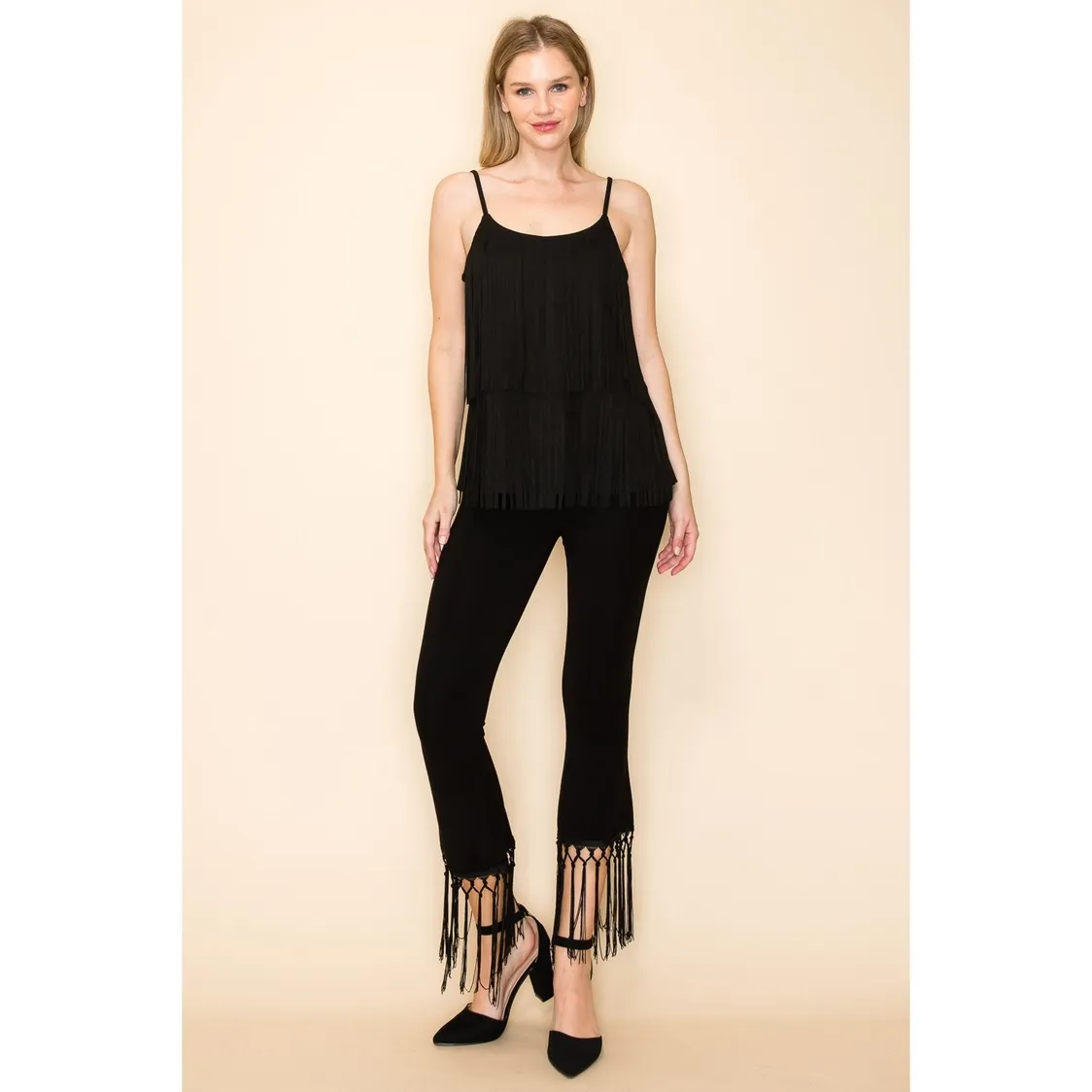 Tie Fringe Hem Crop Pants