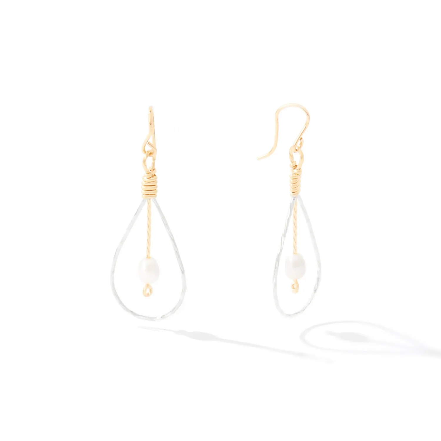 Guardian Angel Earrings 14K gold artist wire &amp; mirrored SS