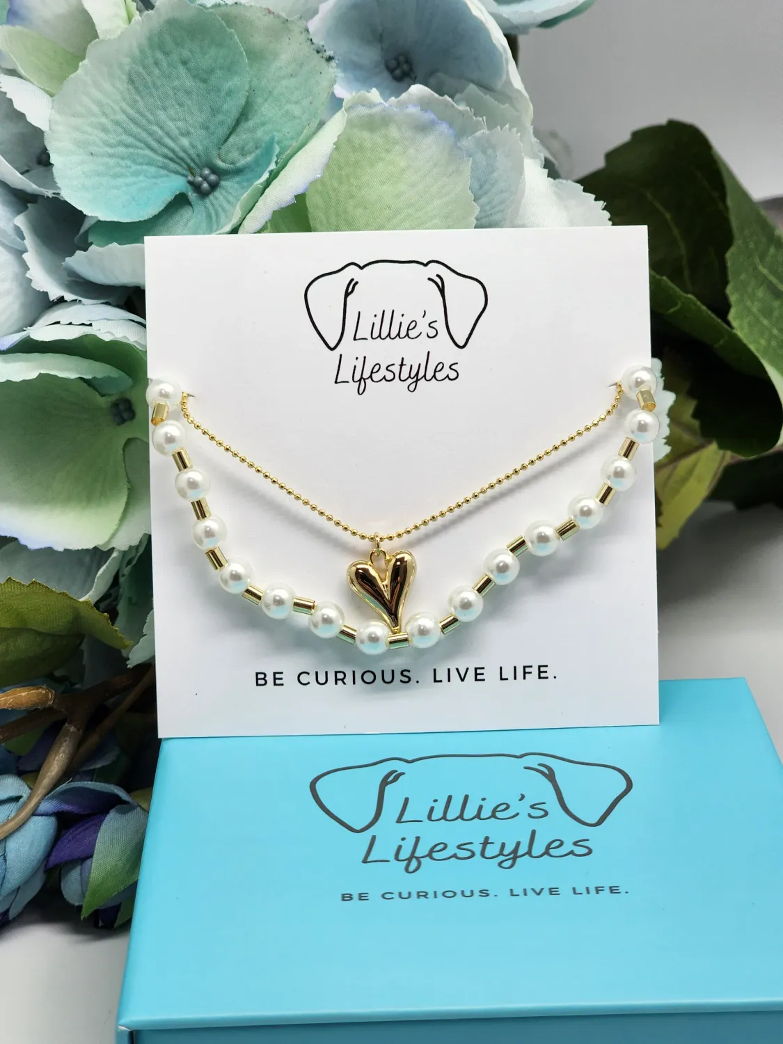 Heart and Pearl Layered, Color: Gold