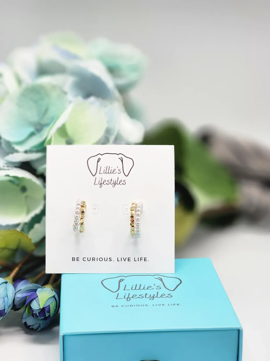 Pearl Double Hoop Earrings, Color: Gold