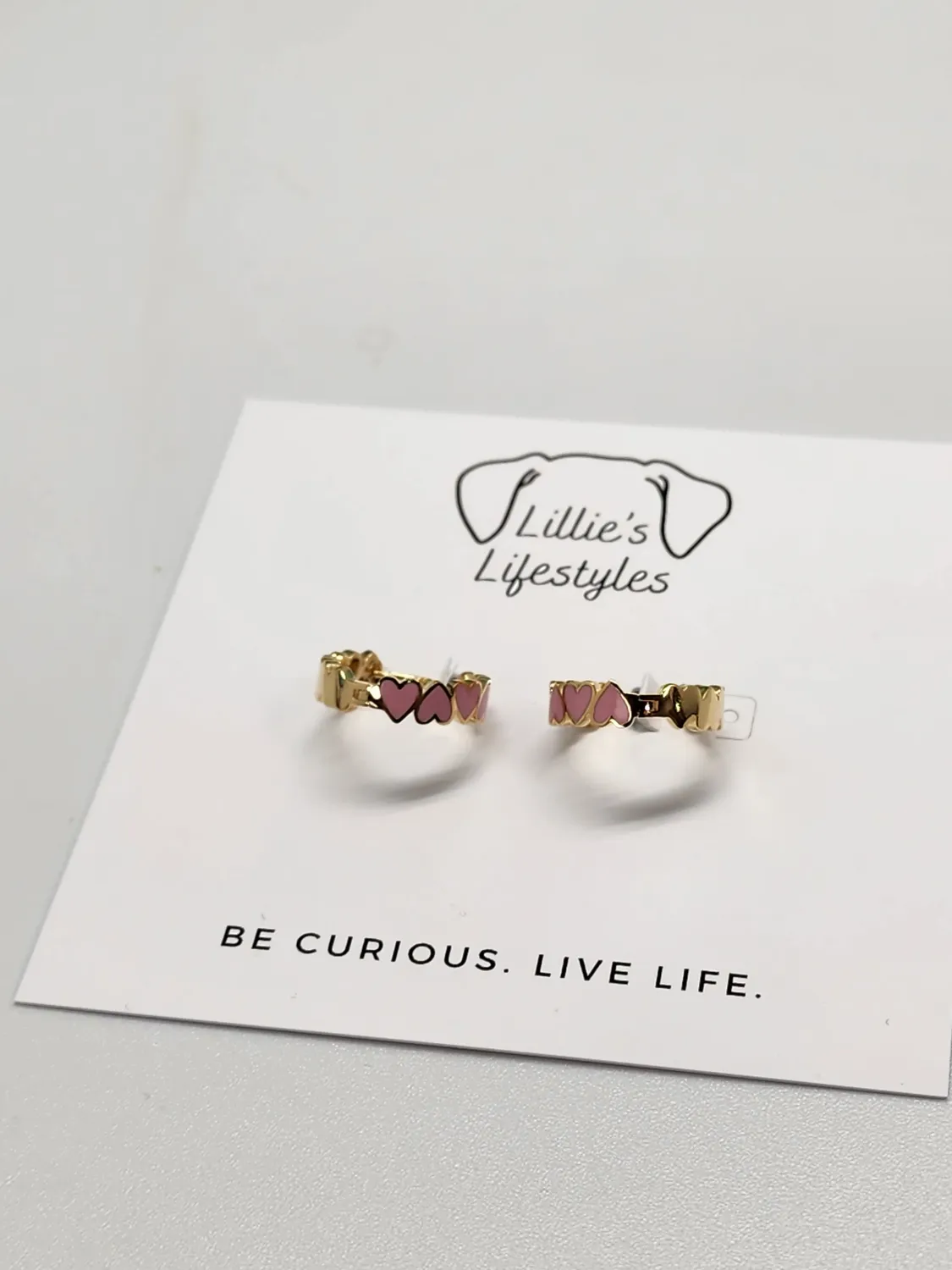 Pink Heart Hoop Earrings, Color: Gold