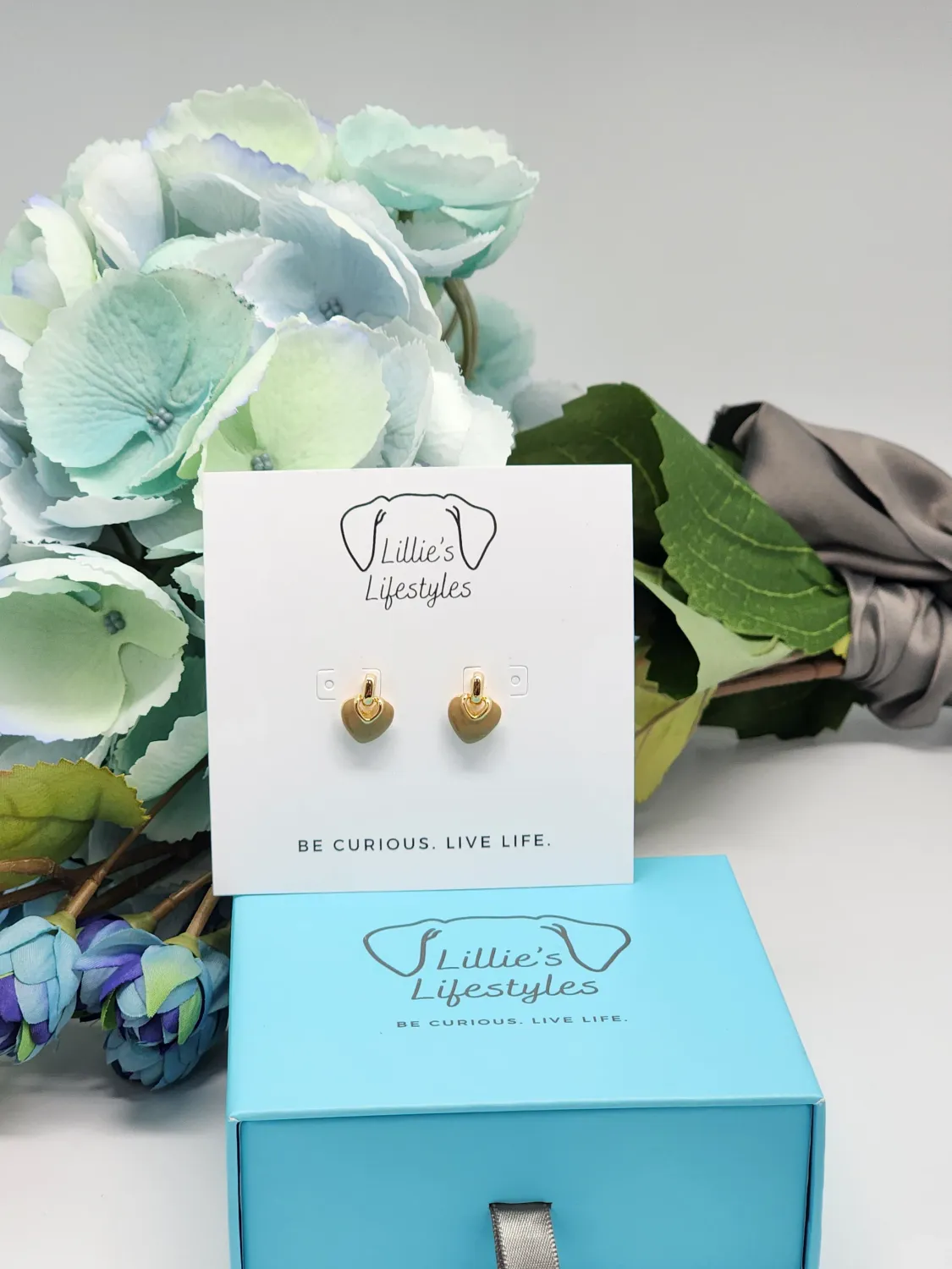 Brown Heart Earrings, Color: Gold