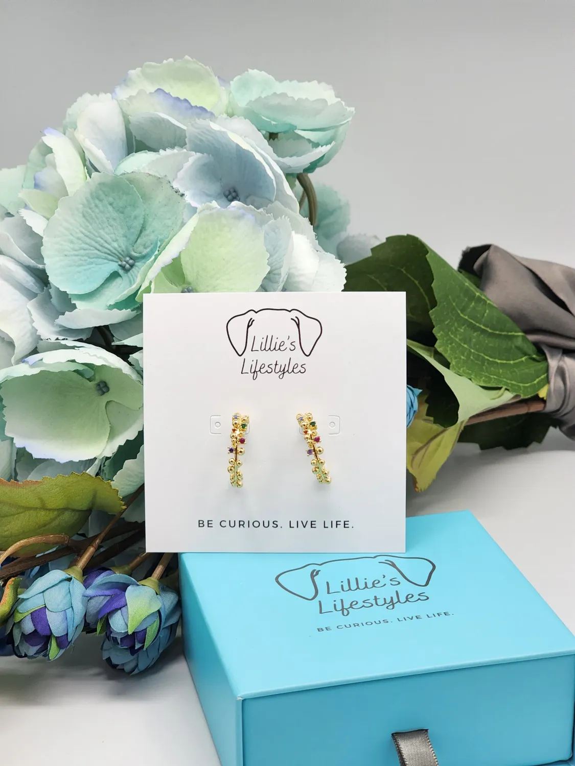 Colored Crystals Hoop Earrings, Color: Gold