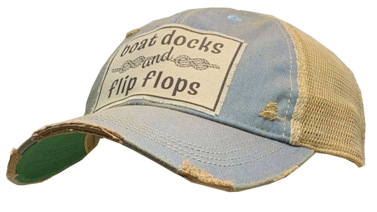 BOAT DOCKS &amp; FLIP FLOPS DISTRESSED TRUCKER HAT