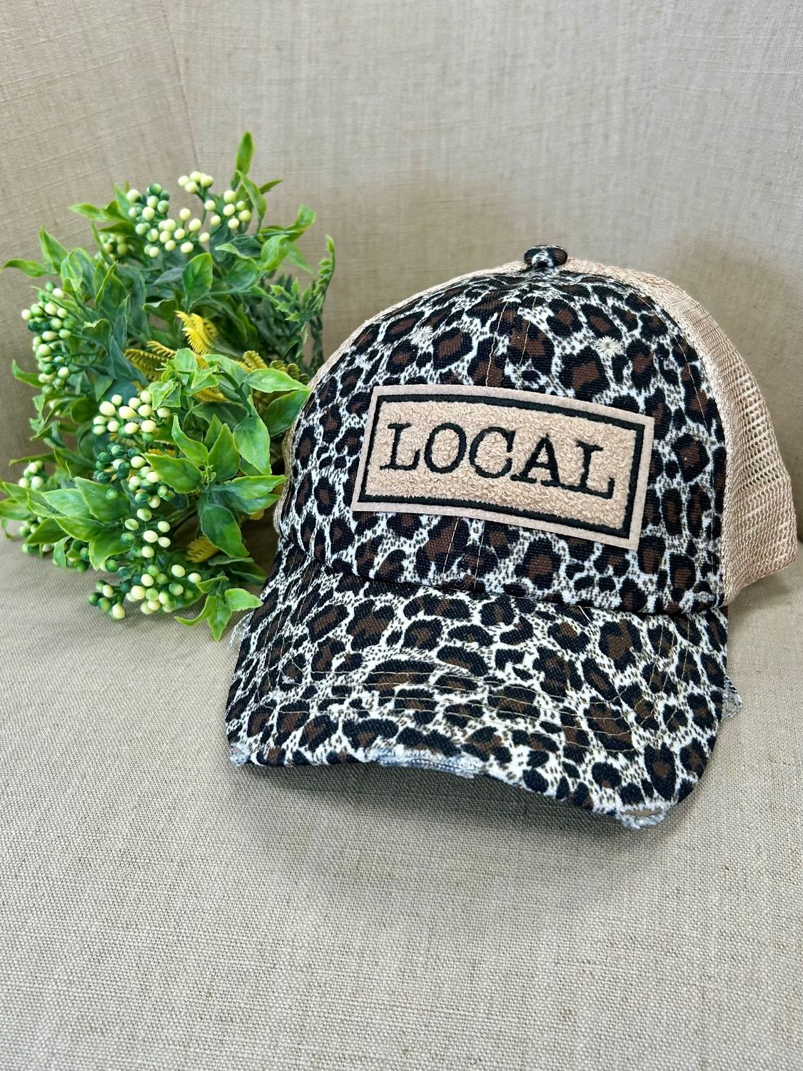 LOCAL CHENILLE TRUCKER HAT-LEOPARD/TAN