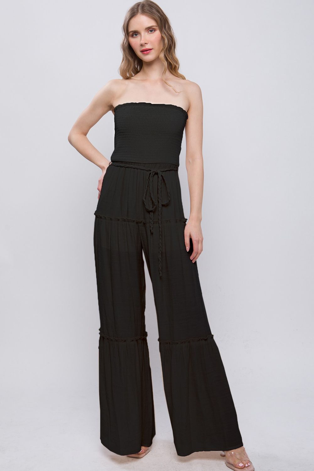 SMOCKED RUFFLE JUMPSUIT