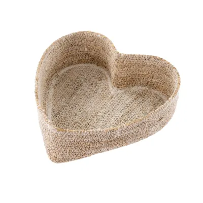 Heart Seagrass Basket, White