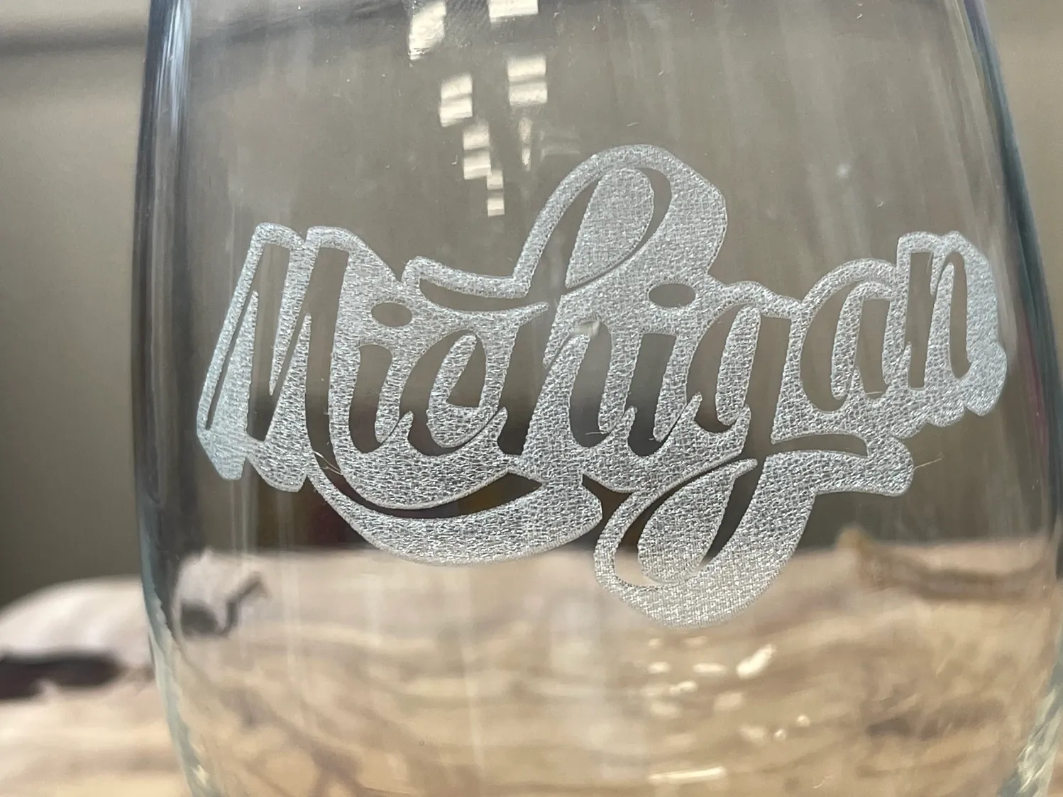 Stemless Wine Glass  Great Lakes Michigan/Retro / 15 oz
