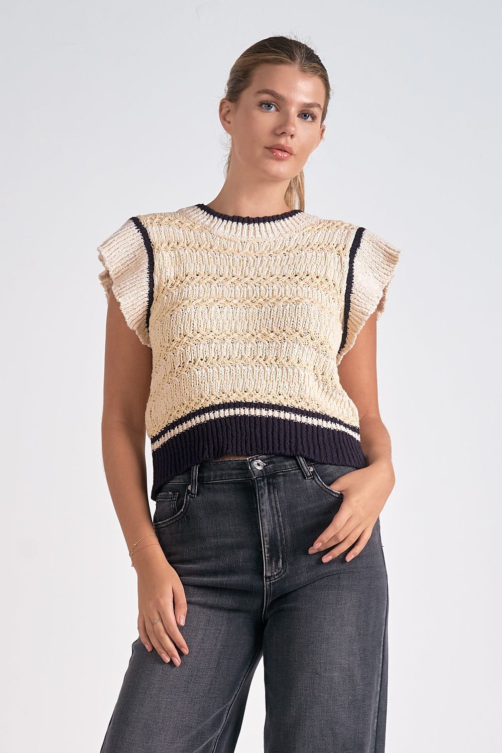 FLUTTER SLEEVE SWEATER