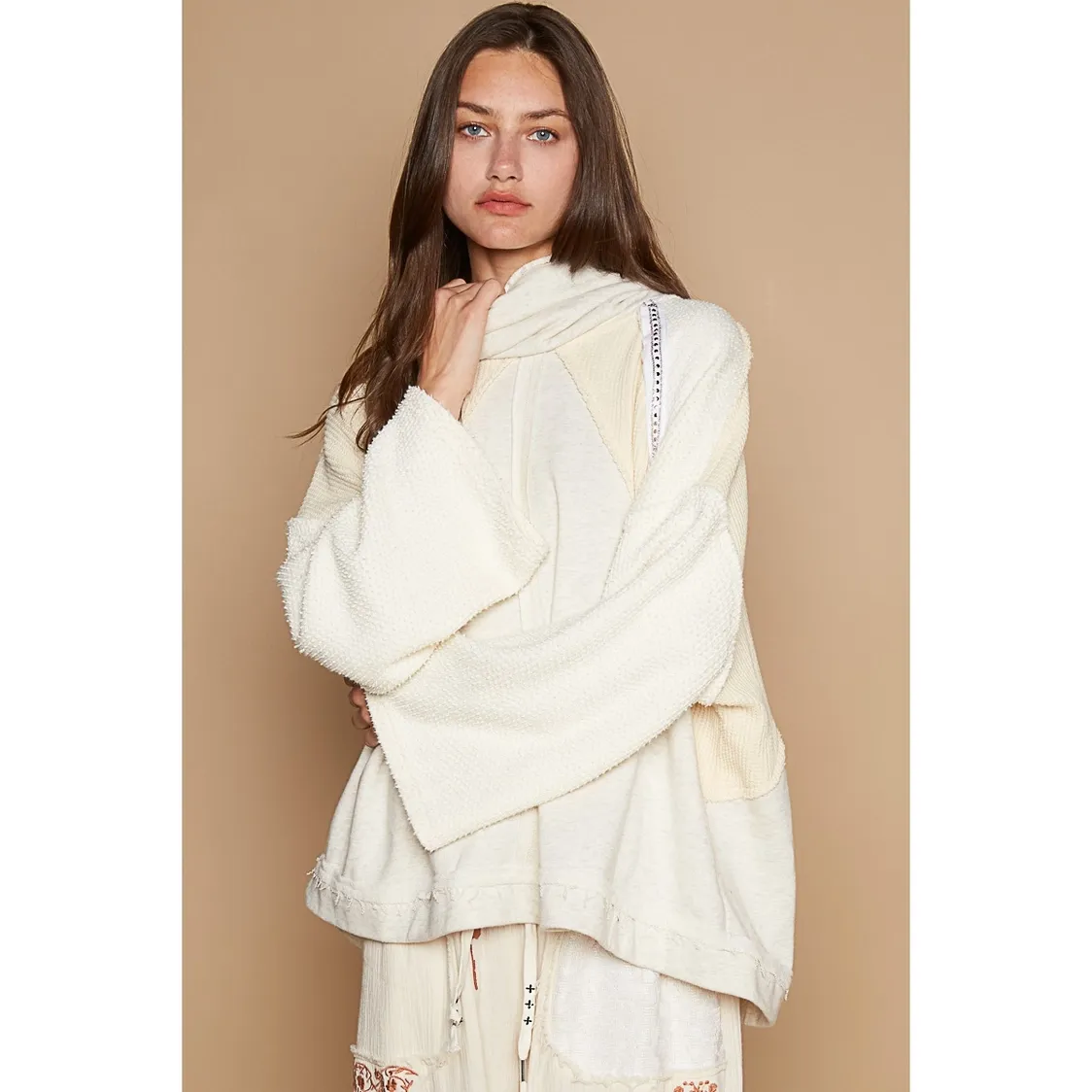 Oversize Turtleneck Stud Trim Top