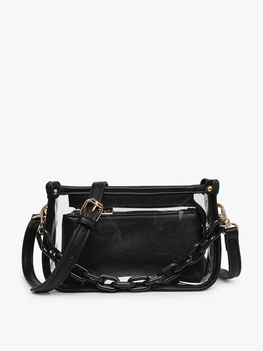 Jessica Clear Crossbody w/ Chain, Color: Black