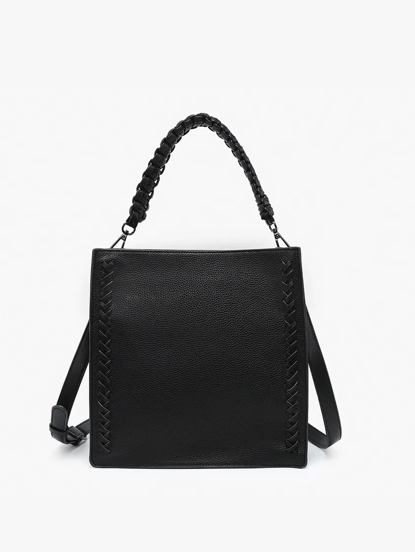 Esme Whipstitch Detail Tote w/ Braided Handle, Color: Black