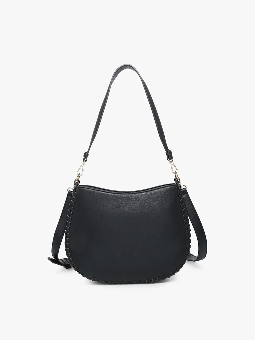 Raquel Whipstitch Trim Saddle Bag, Color: Black