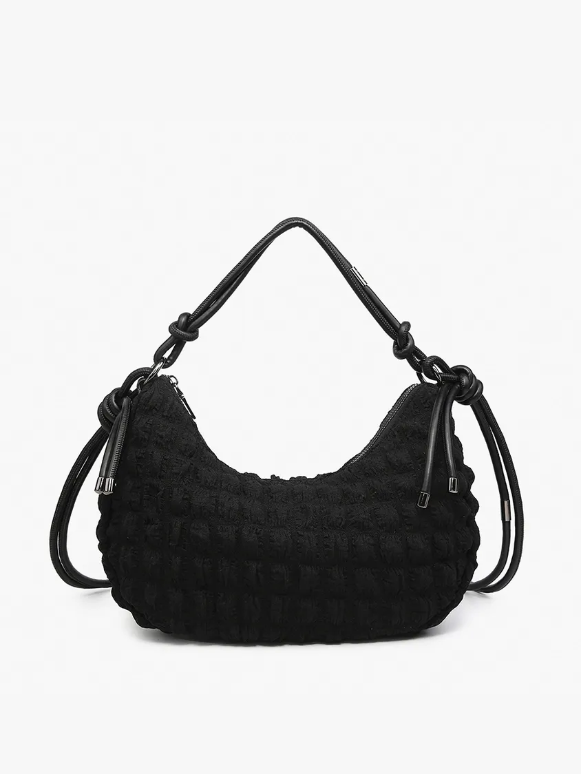 Nelly Quilted Puffy Shoulder Bag w/ Knotted Strap, Color: Black