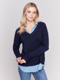 PLUSHY KNIT &amp; CHAMBRAY FOOLER