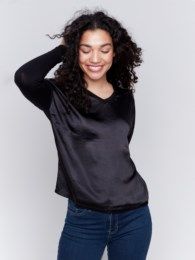 SATIN/JERSEY KNIT TOP