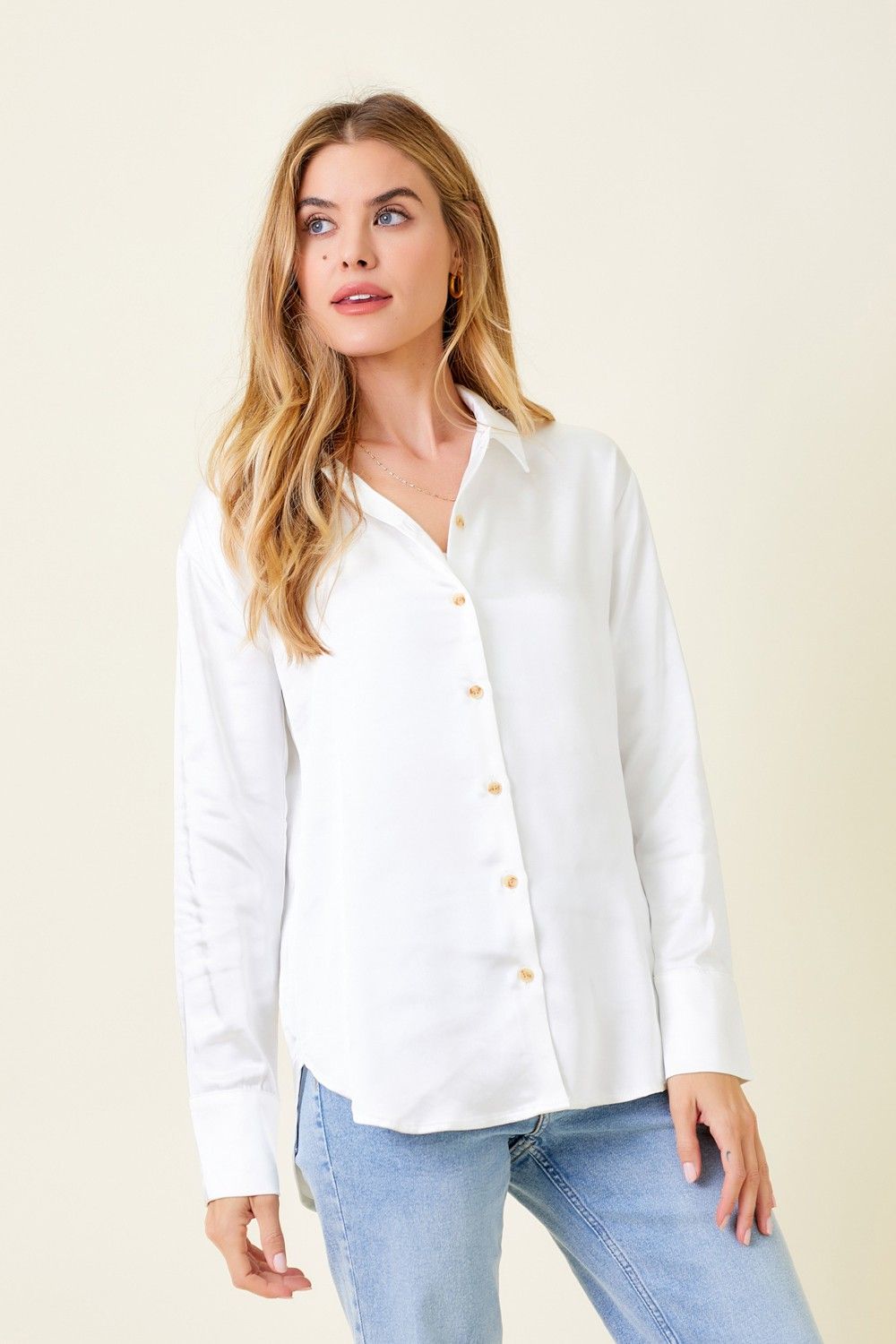 SILKY BLOUSE, Color: WHITE, Size: SMALL