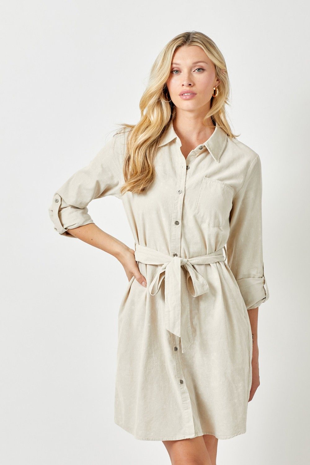 ACID WASHED CORD SHIRT DRESS