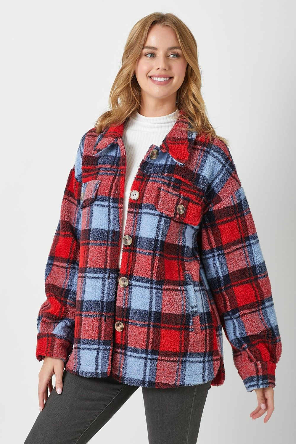 PLAID SHERPA SHIRT JACKET