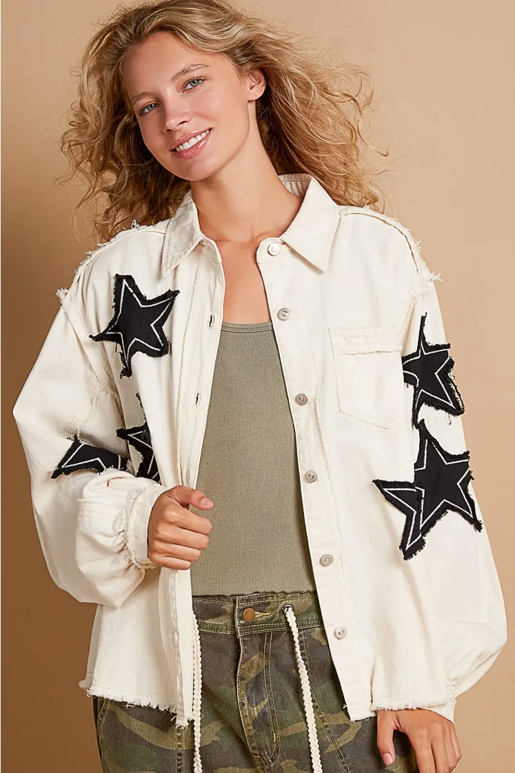 STAR DETAILED TWILL SHIRT JACKET